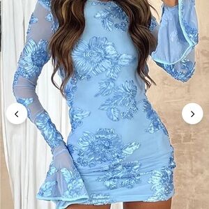 Sister party Floral Blue Long Sleeve Dress NWT